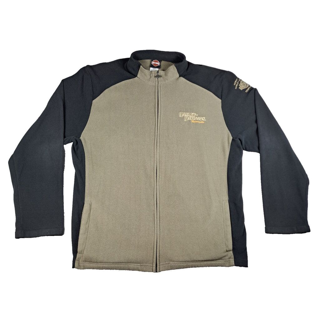 Harley-Davidson Fleece Jacket Mens 2XL Full Zip Long Sleeve Black Tan